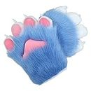 ZFKJERS Cosplay Animal Cat Wolf Dog Fox Fursuit Paws Claws Gloves Costume Accessories for Adults (Blue)