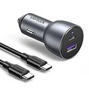 UGREEN USB C Car Charger, 52.5W Type C Car Charger PD 30W&SCP 22.5W/QC 18W, Fast Car Charger Adapter Compatible with iPhone 14/13/12, iPad Pro/Mini/Air, Galaxy S22/S21/S20 (USB C to C Cable Included)