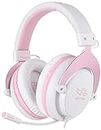 SADES PlayStation4 Headsets -MPOWER- Stereo Gaming Headphones for Xbox, PC, Mobile Phone, Over-Ear Headset with Retractable and Flexible Mic & Soft Memory Earmuffs for Laptop - Pink