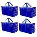 Ginsco Extra Large Heavy Duty Moving Bag Storage Totes Packing Bags Organizer Tote with Strong Handles Double Zippers for Transporting Organizing Travelling College Dorm Bedroom Closet (4 Pack, Blue)