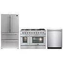 Forno 3 Pcs Stainless Steel Kitchen Package with 48" Galiano All Gas Double Oven Freestanding Gas Range, 36" W. Refrigerator and Freezer 19.2 Cu.Ft, 24" Built-In Dishwasher with 6 Wash Cycles
