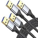 USB 3.0 Cable 2Pack 3.3ft/6.6ft, Braided USB A Male to A Male Cable 5 Gbps Super Speed USB Cord Compatible with Laptop Cooler, External Hard Drive, Camera, Handwriting Board, Webcam, Space, DVD Player