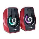 Audiocore AC855 2.0 USB 6W Black Red Computer Laptop Speakers Size 52mm 3.5mm Jack Volume Control Colorful LED Illumination (Red)
