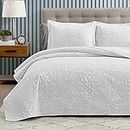Hansleep Quilt Set Full Queen - Quilt Queen Size Bedding Set Damask, Lightweight Bedspread Coverlet White, Ultrasonic Quilting
