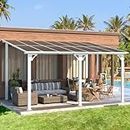 AECOJOY 14' x 10' Gazebo in White, Large Wall Mounted Gazebos on Clearance, Outdoor Patio Lean to Gazebo Metal Awnings for Decks, Patio, Porch, Backyard and More