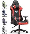 bigzzia Gaming Chair Office Chair,155 Degree PU Leather Ergonomic Office Chair with Lumbar Cushion&Headrest&Fixed Armrest,Gaming Chair Gaming Seat Adult Young Boy Girl (Red)