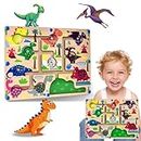 Hafeehafi Dinosaur Magnetic Color and Number Maze,Dinosaur Wooden Magnet Puzzle Game Board,Montessori Preschool Learning Educational Game Toys for Toddler,3+ Year Old Boys and Girls
