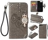 For iPhone 7 Plus Case, for iPhone 8 Plus Cases, CrazyLemon 3D Bling Diamond PU Leather Owl Embossed Wallet Stand Folio Cover Cases with Card Holders Money Clip Magnetic Clasp Built in Stand Shockproof Protective Case for iPhone 7 Plus / iPhone 8 Plus 5.5 inch - Gray