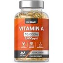 Vitamin A Capsules 10,000iu | 365 Count (1 Year Supply) | High Strength Vitamin A Supplement as Retinyl Palmitate | No Artificial Preservatives | by Horbaach