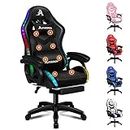ALFORDSON Gaming Office Chair with 12 RGB LED Lights & 8 Point Massage, Racing Computer Chair with Lumbar Support & Retractable Footrest, Ergonomic Desk Chair with PU Leather Seat Office Gamer (Black)