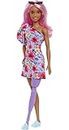 Barbie Fashionistas Doll #189, Pink Hair, Off-Shoulder Floral Dress, Sunglasses, Prosthetic Leg, Sneakers, Toy for Kids Ages 3 and Up