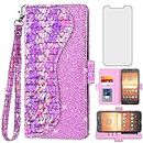 Asuwish Phone Case for Moto E5 Play E 5 Cruise 5E Go Wallet Cover with Screen Protector and Wrist Strap Flip Card Holder Bling Glitter Stand Cell Motorola MotoE5play MotoE5 E5play Women Girls Pink