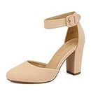 DREAM PAIRS Womens Nude Nubuck High Heel Ankle Strap Party Pumps Shoes Size 9M US Angela