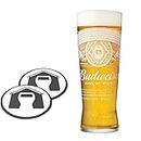 GarageBar | Budweiser Glass | Nucleated Beer Glass | Official Merchandise | Comes with 2X Beer Drip Mats | 1 Pint Glass