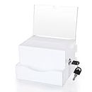 SUMTree Acrylic Suggestion Business Card Box, Ballot Box with Lock, Donation Box with Sign Holder, Suggestion Box Storage Container for Voting, Secure and Safe Ticket Box, 4 * 6 inch, White