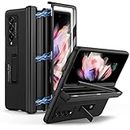 seacosmo Case for Samsung Galaxy Z Fold 3 5G with Built-in Screen Protector, Hinged Folding All-inclusive Full-Body Dual Layer Rugged Case with Kickstand & S Pen Slot - Black