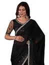 AKHILAM Women's Pure Chiffon Embroidered Embellished Saree With Unstitched Blouse Piece(Black_MAHEK629E_MK)