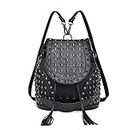 Miss Lulu Fashion Backpack Handbags for Women Shoulder Strap with Chain Faux Leather Studded Embossed Skulls (Black)