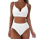 OSFVNOXV Mesh Splicing One Piece Swimsuit Women Tummy Control Push Up Swimsuit High Waist Sling Tankini Two Piece Swimsuits, A#02white, X-Large