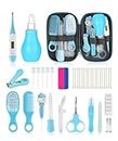 Baby Grooming and Healthcare Kit, Portable Baby Safety Care Set with Hair Brush Comb Nail Clipper Nasal Aspirator for Nursery Newborn Infant Girl Boy (20 in 1, Blue)