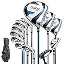 PGM Men's Complete Golf Club Sets - 12 Pieces - 3 Wood (#1,3,5), 1 Hybrid (#4H), 6 Irons(#5,6,7,8,9,PW), 1 Sand Wedge (55°), 1 Putter - Golf Stand Bag - Titanium Club Head, Graptlite Shaft