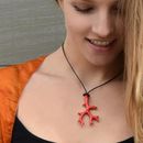 Anthropologie Jewelry | Coral Branch Resin Pendant Necklace Black Cord | Color: Red/Silver | Size: Os