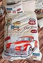 100% Cotton Cars Bedding Set, Vintage Car Themed Single/Twin Size Quilt/Duvet Cover Set with Fitted Sheet, Beige, Kids Bedroom (3 Pieces)