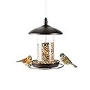 Metal Bird Feeder for Outside Hanging,Wild Bird Feeders for Cardinal, Large Roof and Tray - 6 Port