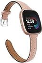 Moolia Slim Genuine Leather Band Compatible with Fitbit Versa 3 / Fitbit Sense Bands Replacement Strap Fashion Quick Release Bracelet for Men and Women for Versa 3 Smart Watch Band Sand Pink
