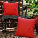 Lewondr Waterproof Outdoor Throw Pillow Cover, 2 Pack Solid PU Coating Throw Pillow Case UV Protection Garden Cushion Cover for Patio Sofa Couch Balcony Christmas Decor 18"x18"(45x45cm) - Red
