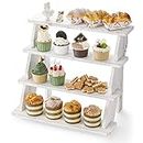 Hacaroa 4 Tier Wood Retail Stair Shelf Cupcake Stand, Whitewashed Rustic Display Riser Cascading Tabletop Spice Rack, Farmhouse Ladder Planter Leaning Shelf for Home, Garden, Retail Stores