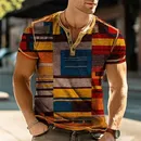 Sommer Farb block Vintage Henley Shirts Patchwork 3D-Druck Männer lässig Button-Down Kurzarm T-Shirt