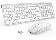 Wireless Keyboard and Mouse Rechargeable JOYACCESS Wireless Keyboard Mouse Ergonomic,Slim,2.4G Connection,Silent for PC,Computer Desktop and Laptop-White
