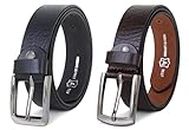 Zacharias Boy's Genuine Leather Belt for Kids kb-006_(Black & Brown) Pack of 2 (8-12 Years)