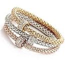 RINHOO FRIENDSHIP 3PCS Gold/Silver/Rose Gold Corn Chain Bracelet Crystal Multilayer Charms Stretch Bracelet for Women Girls (Rings)