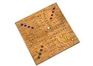 HANDMADE *** Real Wood *** WAHOO/MARBLES BOARD with marbles & dice *** 4 player (Stained)