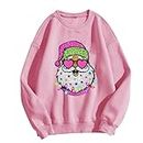 MOLayys Mystery Box for Women,Walmart Black of friday Deals,Blouse And Pants Set Women's Santa Head Printed Round Neck Long Sleeve Sweatshirt Zip Sweatshirt (B-Pink, XXL)