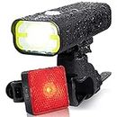 BrightRoad Rechargeable 800 Front and 40 Lumens Back Bicycle Light Set, LED Headlight with 650 ft Visibility, Auto On/Off Tail Light, IPX6 Waterproof Bike Lights, Rear Light with Build-in Reflector