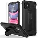 ORETech Designed for iPhone 11 Case with [2 x Tempered Glass Screen Protectors] [Built-in Kickstand] Military Grade Shockproof iPhone 11 Case 360 Full Body Protective Silicone TPU Bumper Cover - Black