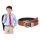 SUOSDEY Boys Reversible Belt, Kids Teens Leather Belt for School Uniforms Jeans Pants,Brown/Coffee