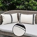 ONWAY Outdoor Pillow Covers Waterproof 12X20 Set of 2 Lumbar Throw Pillow Cover Beige and Black Striped Outdoor Pillows for Patio Furniture and Sunbrella