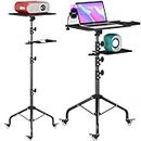 DECOSIS Projector Stand on Wheels with 2 Shelves, Laptop Tripod Stand Height Adjustable with Gooseneck Phone Holder, Laptop Floor Stand for Office, Home, Stage, Studio, DJ Racks Holder Mount