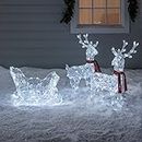 Lights4fun, Inc. Battery Operated Reindeer & Sleigh Acrylic Christmas Light Up Figures Decoration