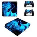 UUShop Vinyl Skin Sticker Decal Cover for Sony Playstation 4 Slim PS4 Console Blue Ice Flame Fire