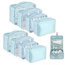 YOLOK 9 Set Packing Cubes Travel Luggage Waterproof Organizers Luggage Organizers with Hanging Toiletry Bag, Multi-Functional Clothing Sorting Packages,Travel Packing (Blue)