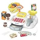 Pretend Play Calculator Cash Register Toy, 36 PCS Supermarket Shop Toys with Scanner, Play Food, Play Money for Kids, Grocery Store for Boys & Girls，Gifts for Ages 3 4 5 6 (Yellow)
