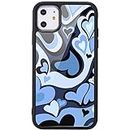 MAYCARI Aesthetic Cute Blue Heart Printed Cases for iPhone 11，Cute Slim Soft TPU Hard Back Shatter-Resistant Shockproof Anti-Fall Protective Girly Painting Art Cover Case for Girls Women Children