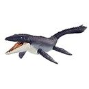 Jurassic World Mosasaurus defensor del océano Dinosaurio articulado hecho con plastico reciclado, figura de juguete para niños (Mattel HCB04)