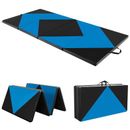 Costway 8 Feet PU Leather Folding Gymnastics Mat with Hook and Loop Fasteners-Blue