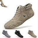ClearloveWL Italian Handmade Suede Velcro High Boots, Men's Soft Suede Leather Casual Sneakers Non-Slip Breathable High Boots Walking Shoes (Color : Khaki, Size : 42 EU)